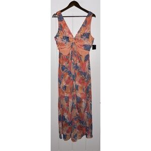 Guess O-Ring Chiffon Elegant Orange Floral Women 14 Midi Dress Resortwear NEW